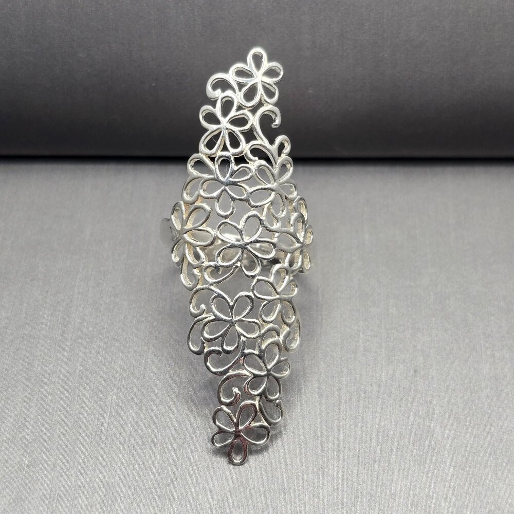 VTG Sterling Silver Floral Lace Ring Size 10 Full Finger Signed JCM - Picture 11 of 11
